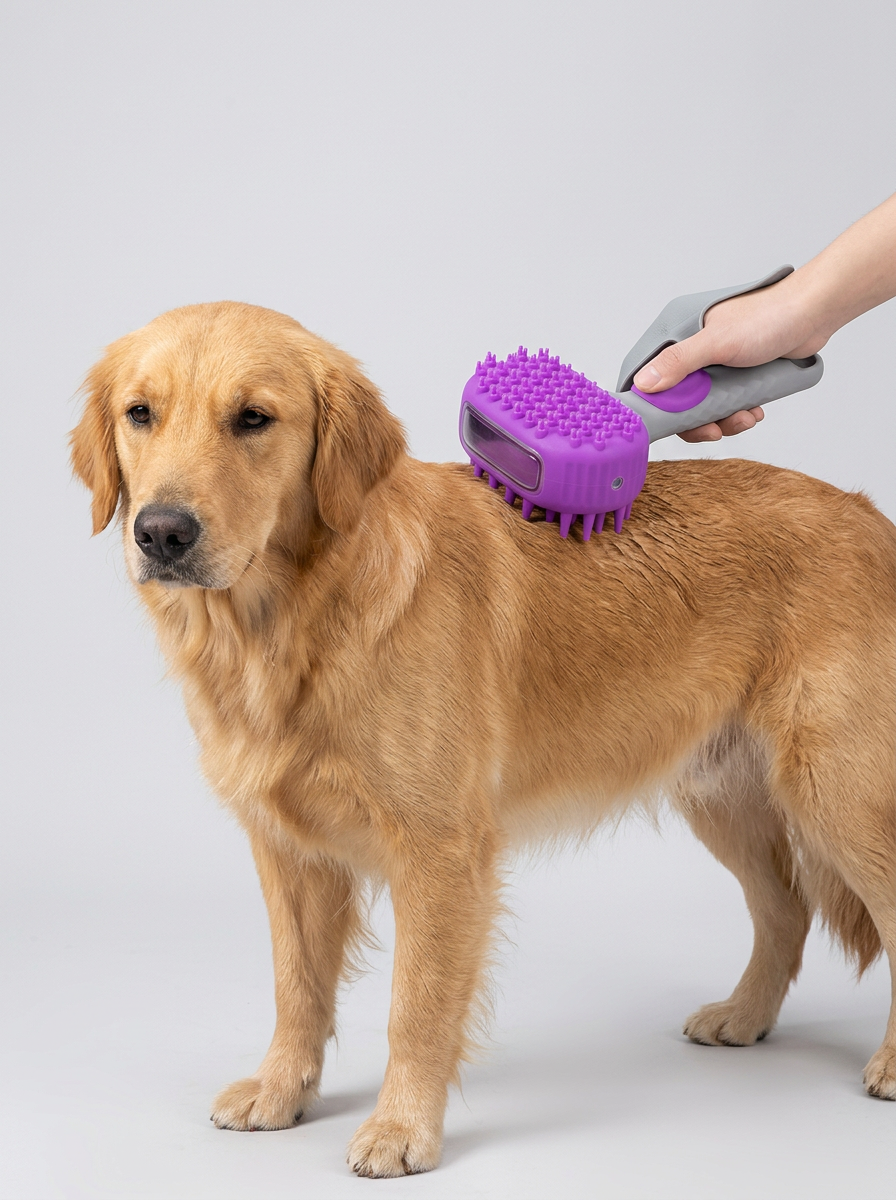 Pet Shower Brush Shampoo Dispenser Scrubber | Bath Brush