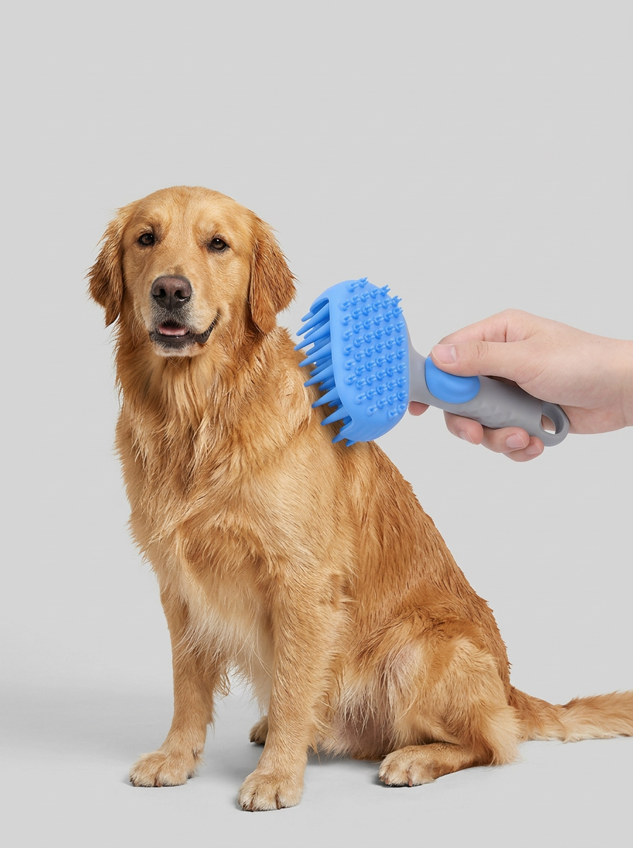 Pet Shower Brush Shampoo Dispenser Scrubber | Bath Brush